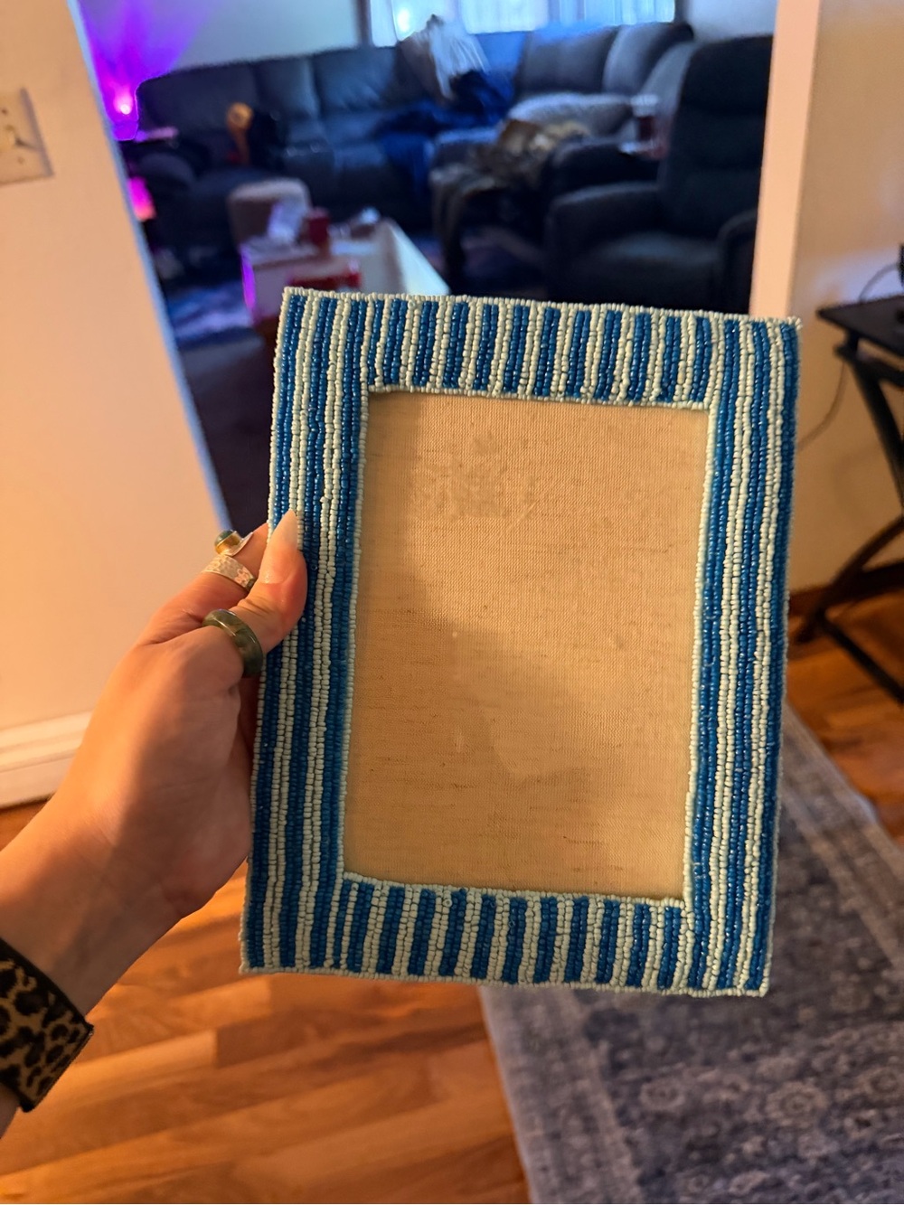 Blue Beaded Picture Frame -